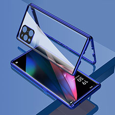 Oppo Find X3 5G用ケース 高級感 手触り良い アルミメタル 製の金属製 360度 フルカバーバンパー 鏡面 カバー Oppo ネイビー