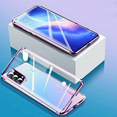 Oppo Find X3 Lite 5G用ケース 高級感 手触り良い アルミメタル 製の金属製 360度 フルカバーバンパー 鏡面 カバー Oppo パープル