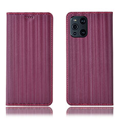 Oppo Find X3 Pro 5G用手帳型 レザーケース スタンド カバー H23P Oppo ワインレッド