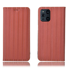 Oppo Find X3 Pro 5G用手帳型 レザーケース スタンド カバー H23P Oppo ブラウン