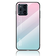 Oppo Find X3 Pro 5G用ハイブリットバンパーケース プラスチック 鏡面 虹 グラデーション 勾配色 カバー LS1 Oppo シアン