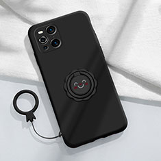 Oppo Find X3 Pro 5G用極薄ソフトケース シリコンケース 耐衝撃 全面保護 アンド指輪 マグネット式 バンパー S02 Oppo ブラック