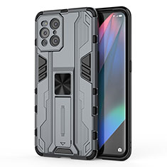 Oppo Find X3 Pro 5G用ハイブリットバンパーケース スタンド プラスチック 兼シリコーン カバー マグネット式 Oppo グレー