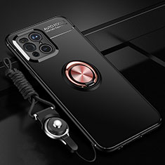 Oppo Find X3 Pro 5G用極薄ソフトケース シリコンケース 耐衝撃 全面保護 アンド指輪 マグネット式 バンパー JM3 Oppo ゴールド・ブラック