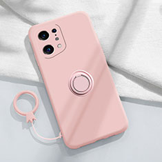 Oppo Find X5 5G用極薄ソフトケース シリコンケース 耐衝撃 全面保護 アンド指輪 マグネット式 バンパー S04 Oppo ピンク