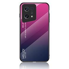 Oppo Find X5 5G用ハイブリットバンパーケース プラスチック 鏡面 虹 グラデーション 勾配色 カバー LS1 Oppo ローズレッド