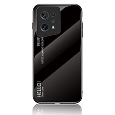 Oppo Find X5 5G用ハイブリットバンパーケース プラスチック 鏡面 虹 グラデーション 勾配色 カバー LS1 Oppo ブラック