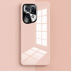Oppo Find X5 5G用ハイブリットバンパーケース プラスチック 鏡面 カバー Oppo ピンク