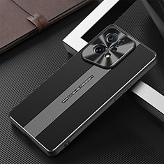 Oppo Find X5 5G用ケース 高級感 手触り良い アルミメタル 製の金属製 兼シリコン カバー J01 Oppo ブラック