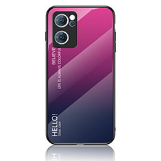 Oppo Find X5 Lite 5G用ハイブリットバンパーケース プラスチック 鏡面 虹 グラデーション 勾配色 カバー LS1 Oppo ローズレッド