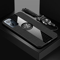 Oppo Find X5 Lite 5G用極薄ソフトケース シリコンケース 耐衝撃 全面保護 アンド指輪 マグネット式 バンパー X03L Oppo ブラック