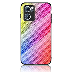 Oppo Find X5 Lite 5G用ハイブリットバンパーケース プラスチック 鏡面 虹 グラデーション 勾配色 カバー LS2 Oppo ピンク