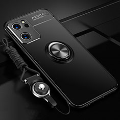Oppo Find X5 Lite 5G用極薄ソフトケース シリコンケース 耐衝撃 全面保護 アンド指輪 マグネット式 バンパー JM3 Oppo ブラック