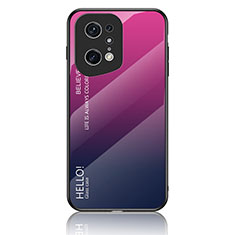 Oppo Find X5 Pro 5G用ハイブリットバンパーケース プラスチック 鏡面 虹 グラデーション 勾配色 カバー LS1 Oppo ローズレッド