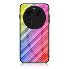 Oppo Find X6 5G用ハイブリットバンパーケース プラスチック 鏡面 虹 グラデーション 勾配色 カバー LS2 Oppo ピンク