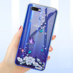 Oppo K1用極薄ソフトケース シリコンケース 耐衝撃 全面保護 クリア透明 花 Oppo パープル