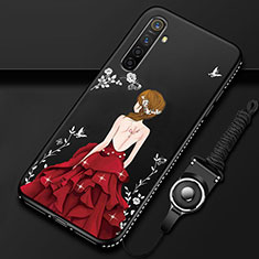 Oppo K5用シリコンケース ソフトタッチラバー バタフライ ドレスガール ドレス少女 カバー Oppo レッド・ブラック