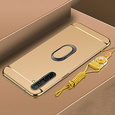 Oppo K5用ケース 高級感 手触り良い メタル兼プラスチック バンパー アンド指輪 A01 Oppo ゴールド
