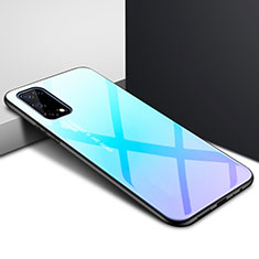 Oppo K7x 5G用ハイブリットバンパーケース プラスチック 鏡面 カバー Oppo ブルー