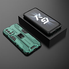 Oppo K9 5G用ハイブリットバンパーケース スタンド プラスチック 兼シリコーン カバー マグネット式 T02 Oppo グリーン