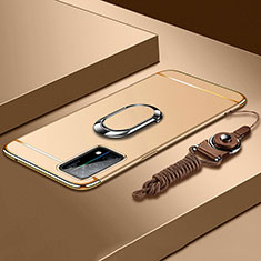 Oppo K9 5G用ケース 高級感 手触り良い メタル兼プラスチック バンパー アンド指輪 亦 ひも Oppo ゴールド