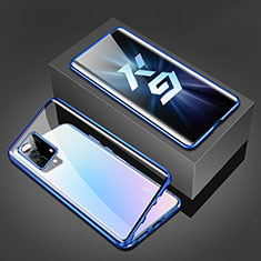 Oppo K9 5G用ケース 高級感 手触り良い アルミメタル 製の金属製 360度 フルカバーバンパー 鏡面 カバー P01 Oppo ネイビー