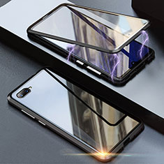 Oppo R15X用ケース 高級感 手触り良い アルミメタル 製の金属製 360度 フルカバーバンパー 鏡面 カバー T08 Oppo ブラック