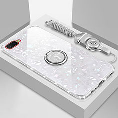 Oppo R15X用ハイブリットバンパーケース プラスチック 鏡面 カバー アンド指輪 マグネット式 T01 Oppo ホワイト