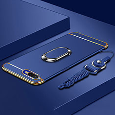 Oppo R15X用ケース 高級感 手触り良い メタル兼プラスチック バンパー アンド指輪 T02 Oppo ネイビー