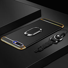 Oppo R15X用ケース 高級感 手触り良い メタル兼プラスチック バンパー アンド指輪 T02 Oppo ブラック
