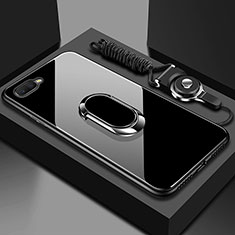 Oppo R17 Neo用ハイブリットバンパーケース プラスチック 鏡面 カバー アンド指輪 マグネット式 T02 Oppo ブラック