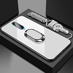 Oppo R17 Pro用ハイブリットバンパーケース プラスチック 鏡面 カバー アンド指輪 マグネット式 T02 Oppo ホワイト
