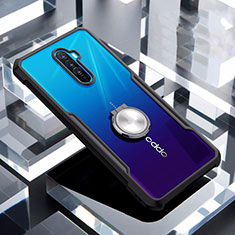 Oppo Reno Ace用360度 フルカバーハイブリットバンパーケース クリア透明 プラスチック 鏡面 アンド指輪 マグネット式 Oppo ブラック