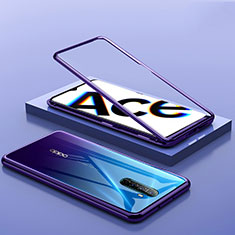 Oppo Reno Ace用ケース 高級感 手触り良い アルミメタル 製の金属製 360度 フルカバーバンパー 鏡面 カバー Oppo パープル