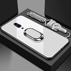 Oppo Reno用ハイブリットバンパーケース プラスチック 鏡面 カバー アンド指輪 マグネット式 Oppo ホワイト