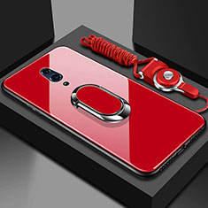 Oppo Reno用ハイブリットバンパーケース プラスチック 鏡面 カバー アンド指輪 マグネット式 Oppo レッド