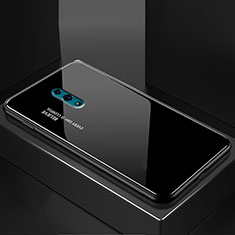 Oppo Reno用ハイブリットバンパーケース プラスチック 鏡面 虹 グラデーション 勾配色 カバー Oppo ブラック