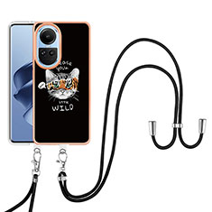 Oppo Reno10 5G用シリコンケース ソフトタッチラバー バタフライ パターン カバー 携帯ストラップ YB8 Oppo ブラック