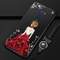 Oppo Reno2用シリコンケース ソフトタッチラバー バタフライ ドレスガール ドレス少女 カバー Oppo レッド・ブラック