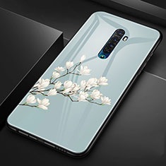 Oppo Reno2用ハイブリットバンパーケース プラスチック 鏡面 花 カバー Oppo シアン