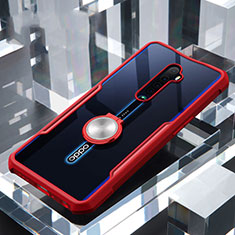 Oppo Reno2用360度 フルカバーハイブリットバンパーケース クリア透明 プラスチック 鏡面 アンド指輪 マグネット式 Oppo レッド