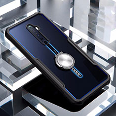 Oppo Reno2 Z用360度 フルカバーハイブリットバンパーケース クリア透明 プラスチック 鏡面 アンド指輪 マグネット式 Oppo ブラック