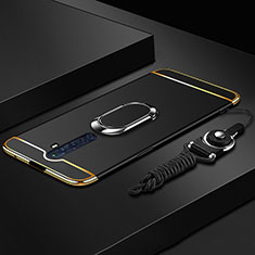 Oppo Reno2 Z用ケース 高級感 手触り良い メタル兼プラスチック バンパー アンド指輪 A01 Oppo ブラック