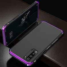 Oppo Reno3用ケース 高級感 手触り良い アルミメタル 製の金属製 カバー T01 Oppo パープル