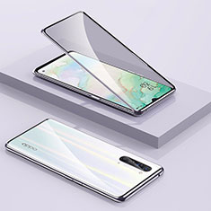 Oppo Reno3用ケース 高級感 手触り良い アルミメタル 製の金属製 360度 フルカバーバンパー 鏡面 カバー M01 Oppo シルバー