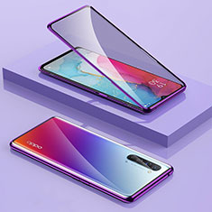 Oppo Reno3用ケース 高級感 手触り良い アルミメタル 製の金属製 360度 フルカバーバンパー 鏡面 カバー M01 Oppo パープル