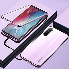 Oppo Reno3用ケース 高級感 手触り良い アルミメタル 製の金属製 360度 フルカバーバンパー 鏡面 カバー M02 Oppo パープル