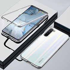 Oppo Reno3用ケース 高級感 手触り良い アルミメタル 製の金属製 360度 フルカバーバンパー 鏡面 カバー M02 Oppo シルバー