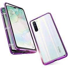 Oppo Reno3用ケース 高級感 手触り良い アルミメタル 製の金属製 360度 フルカバーバンパー 鏡面 カバー M05 Oppo パープル