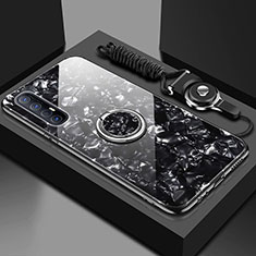 Oppo Reno3 Pro用ハイブリットバンパーケース プラスチック 鏡面 カバー アンド指輪 マグネット式 T01 Oppo ブラック